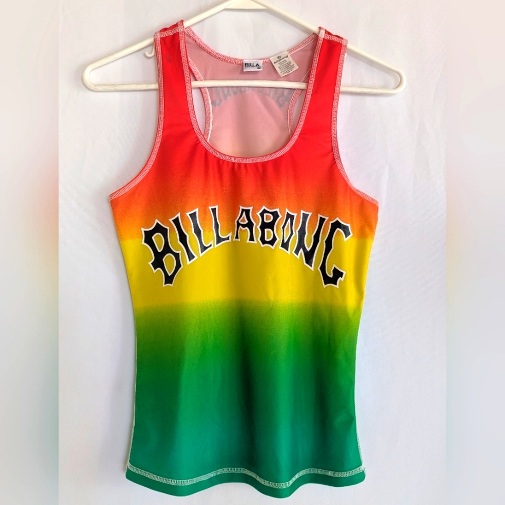 Vintage New Billabong Women's Tank top Small Stretchy Rasta Colors Surf Ocean